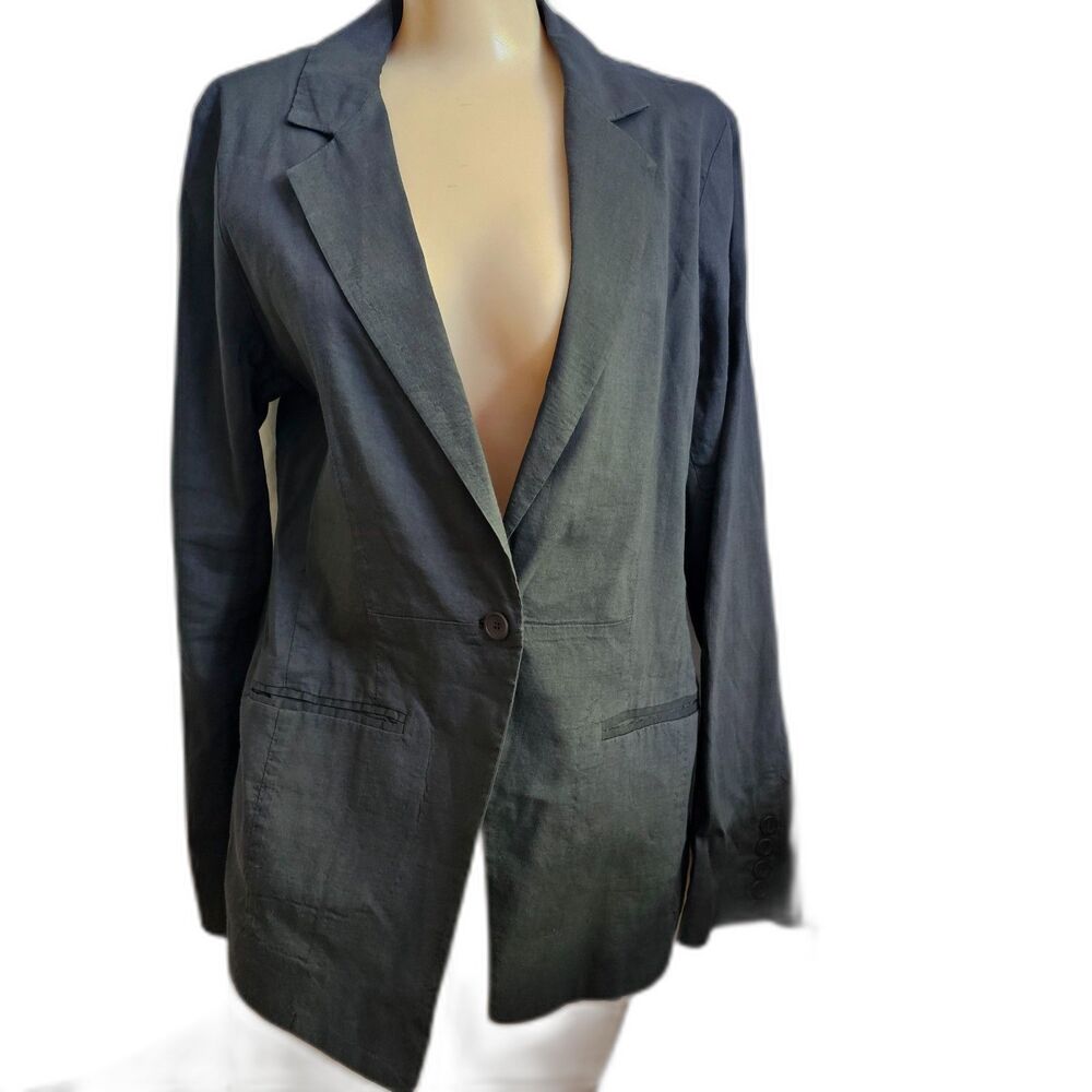 Eileen Fisher Linen Blend Blazer in Black / Charcoal sz 10